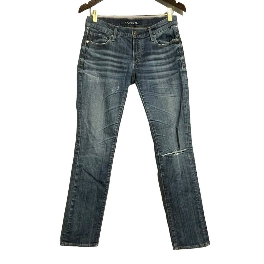 Driftwood Straight Skinny Jeans Women Size 27 Distressed Washed Retro Moto Biker - Picture 3 of 12